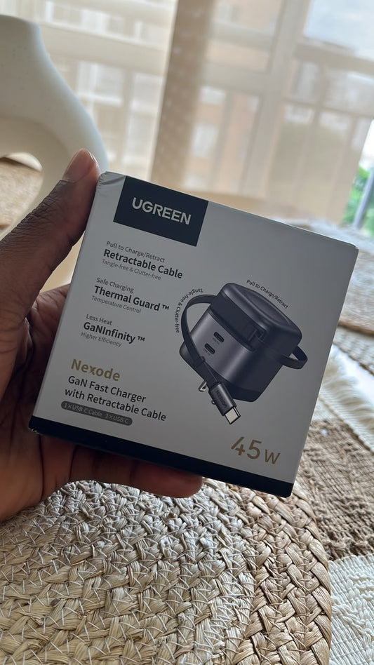 Cargador UGREEN Nexode GaN 45W Original | Cable Retráctil USB-C | Carga Rápida