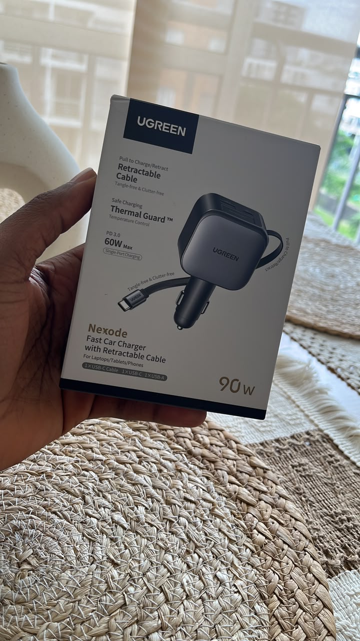 Cargador de Carro UGREEN Nexode 90W Original | Cable Retráctil USB-C | Carga Rápida